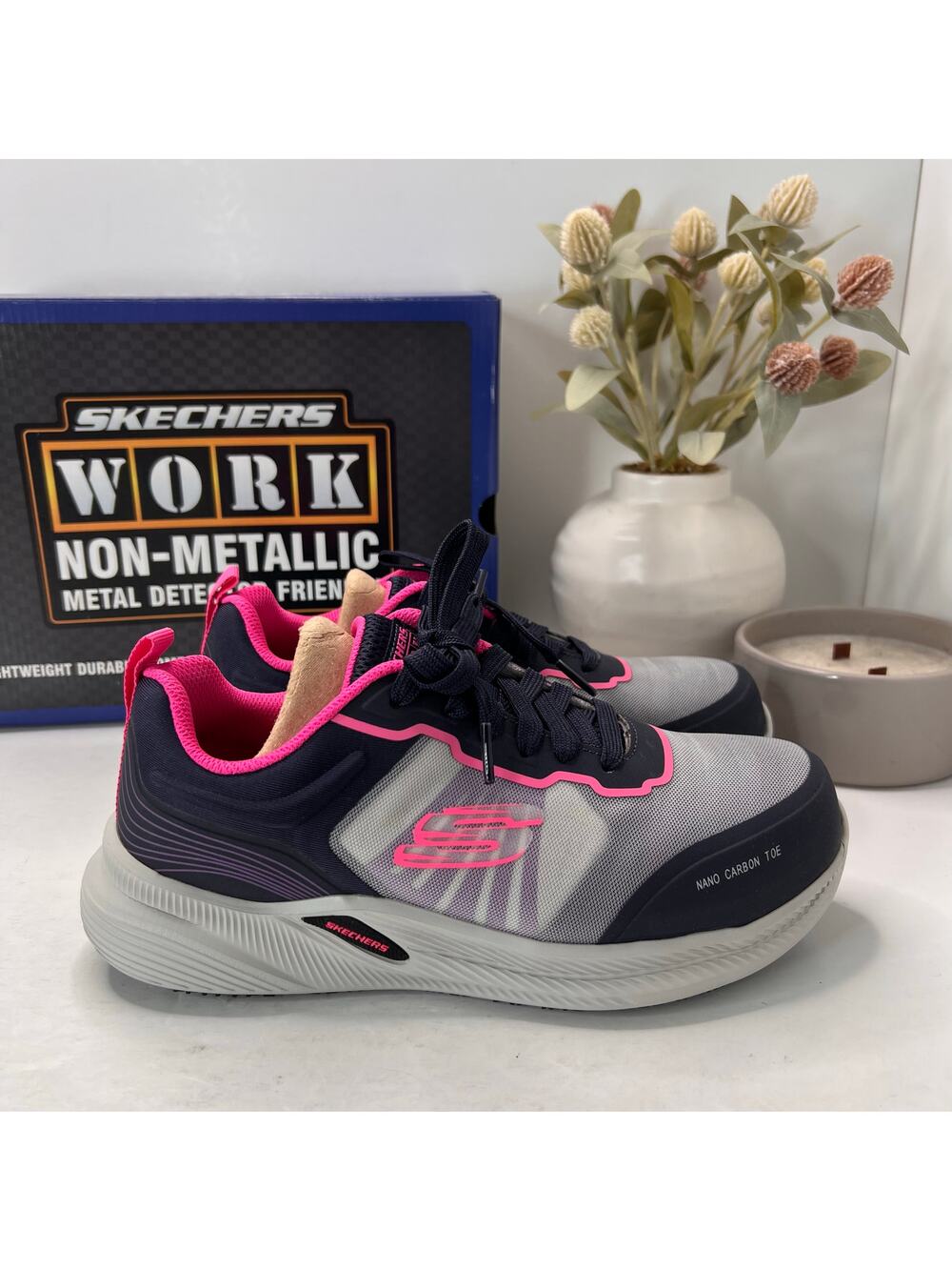 Skechers Carbix-Niyla Composite Toe Work Shoe Navy/Pink 108196 Women's 6.5 NWB